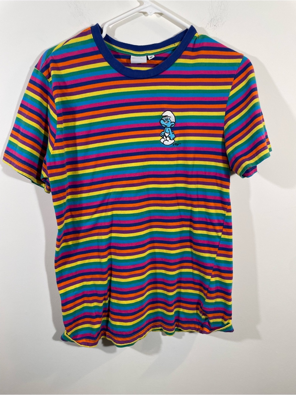 Smurfs multi-stripe 100% cotton tshirt M